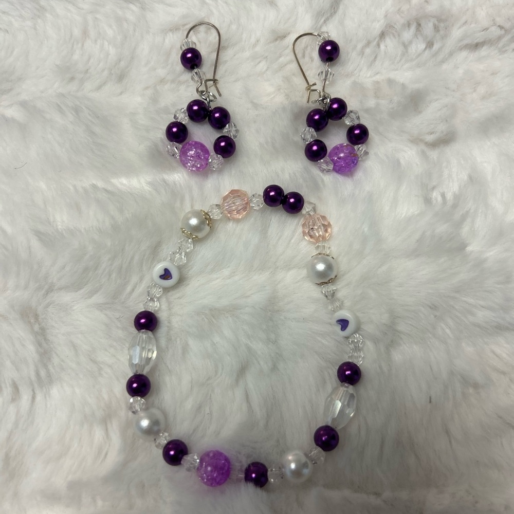 Chic Purple and White Beaded Earrings